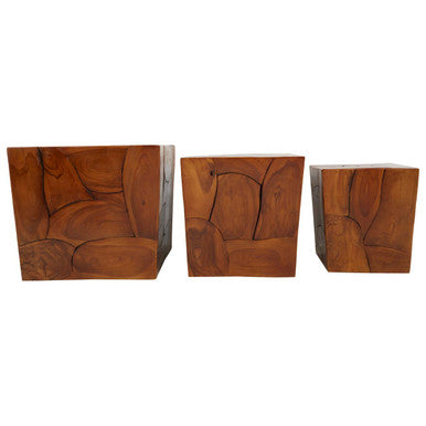 Teak Wood Set of 3 Side Tables and Stools