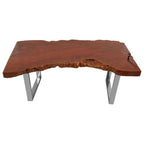 Brown Longan Wood Coffee Table with Silver Steel Frame