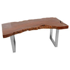 Brown Longan Wood Coffee Table with Silver Steel Frame