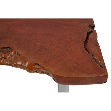 Brown Longan Wood Coffee Table with Silver Steel Frame