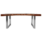 Brown Longan Wood Coffee Table with Silver Steel Frame