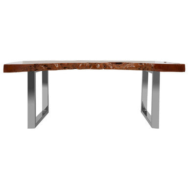Brown Longan Wood Coffee Table with Silver Steel Frame