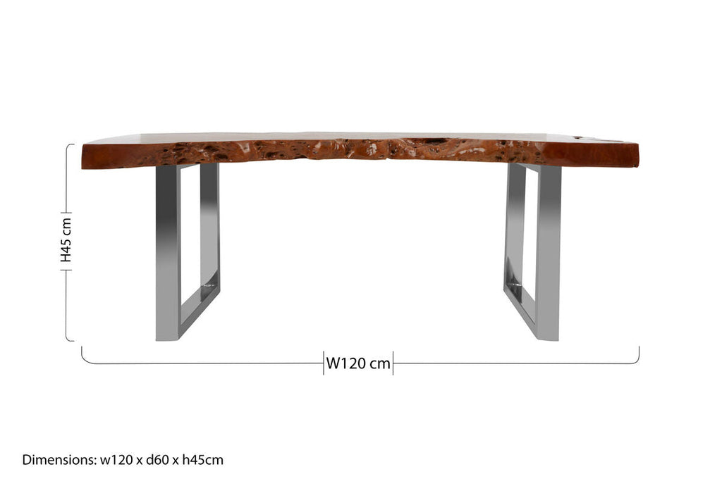 Brown Longan Wood Coffee Table with Silver Steel Frame