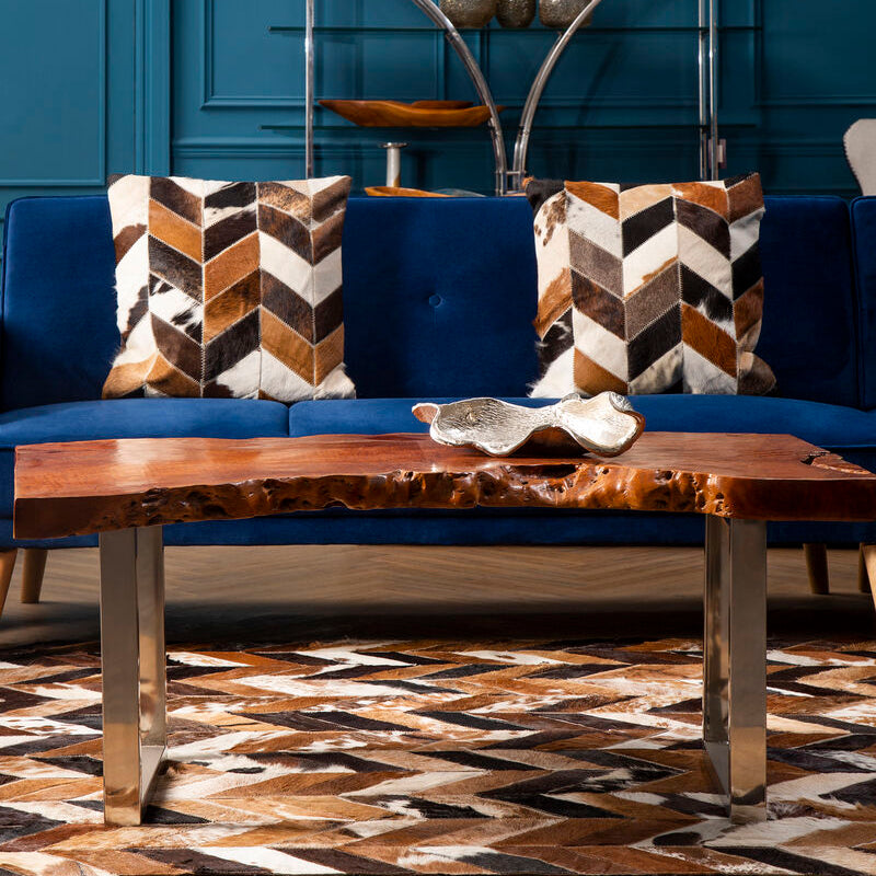 Brown Longan Wood Coffee Table with Silver Steel Frame