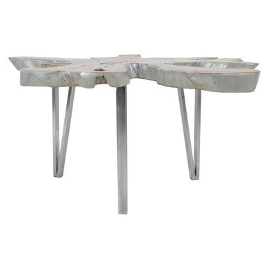 Silver Teak Wood Star Top Coffee Table with Steel Legs