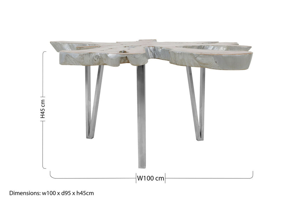 Silver Teak Wood Star Top Coffee Table with Steel Legs