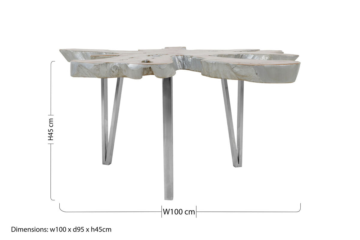 Silver Teak Wood Star Top Coffee Table with Steel Legs