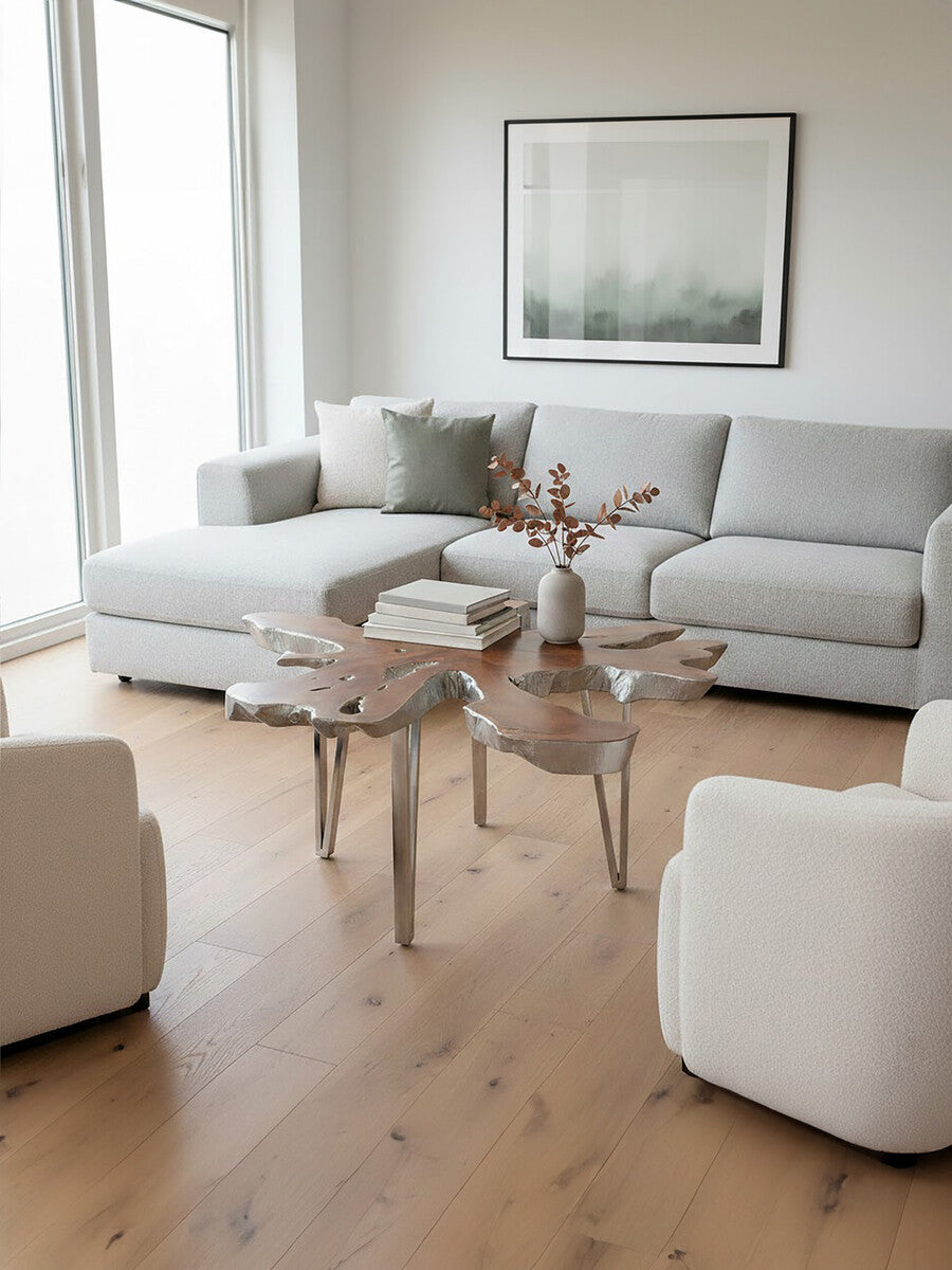 Silver Teak Wood Star Top Coffee Table with Steel Legs