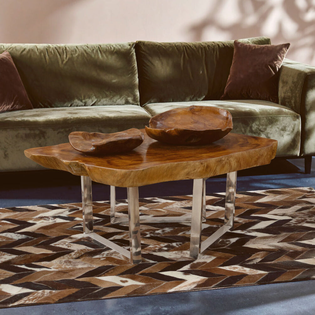 Natural Teak Wood Live Edge Coffee Table