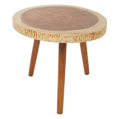 Solid Sonokeling Wood Boho Side Table with Rich Brown Grain