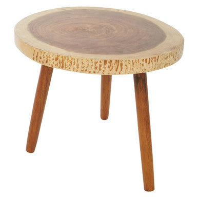 Solid Sonokeling Wood Boho Side Table with Rich Brown Grain