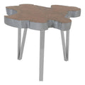 Silver Teak Wood Top Medium Side Table with Stainless Steel Legs