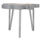 Silver Teak Wood Top Medium Side Table with Stainless Steel Legs
