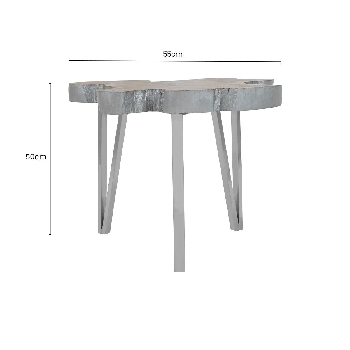 Silver Teak Wood Top Medium Side Table with Stainless Steel Legs