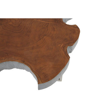 Silver Teak Wood Top Medium Side Table with Stainless Steel Legs