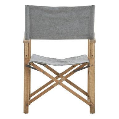 Grey Linen Folding Directors Chair with Oak Wood Frame