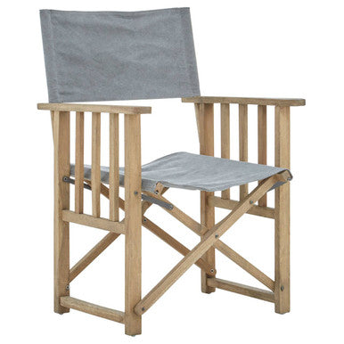 Grey Linen Folding Directors Chair with Oak Wood Frame