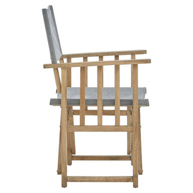 Grey Linen Folding Directors Chair with Oak Wood Frame