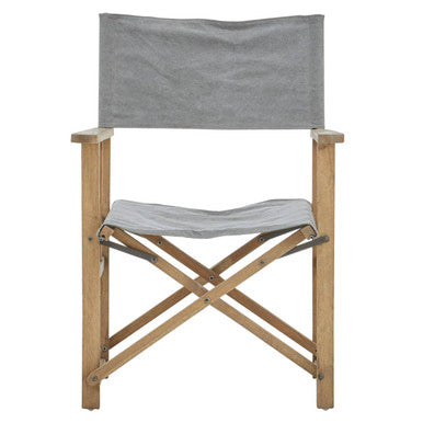 Grey Linen Folding Directors Chair with Oak Wood Frame