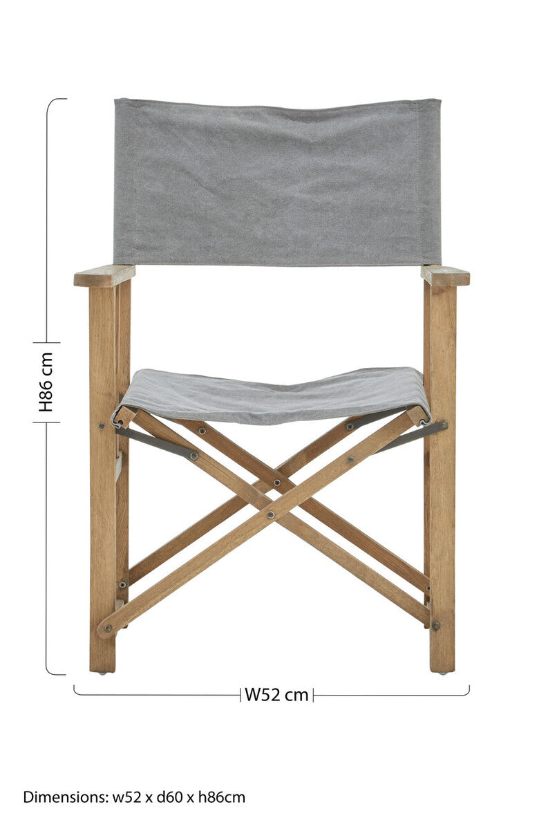 Grey Linen Folding Directors Chair with Oak Wood Frame
