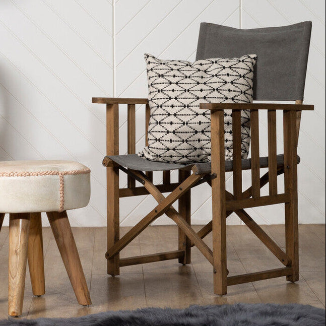 Grey Linen Folding Directors Chair with Oak Wood Frame