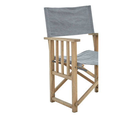 Grey Linen Folding Directors Chair with Oak Wood Frame
