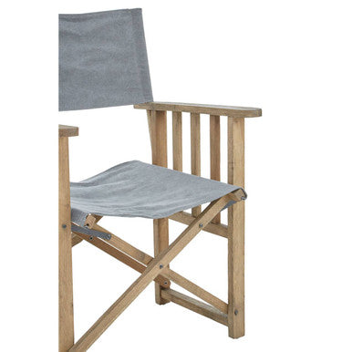 Grey Linen Folding Directors Chair with Oak Wood Frame