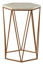 White Marble and Gold Finish Hexagonal Side Table