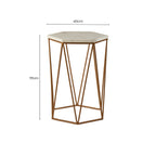 White Marble and Gold Finish Hexagonal Side Table