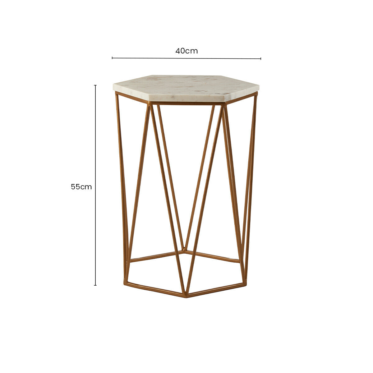 White Marble and Gold Finish Hexagonal Side Table