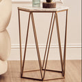 White Marble and Gold Finish Hexagonal Side Table