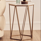 White Marble and Gold Finish Hexagonal Side Table