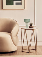 White Marble and Gold Finish Hexagonal Side Table