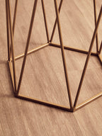 White Marble and Gold Finish Hexagonal Side Table