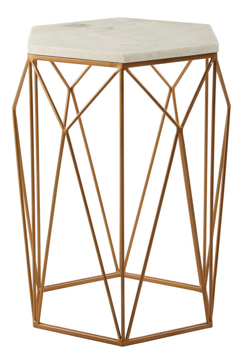 White Marble and Gold Finish Side Table