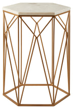 White Marble and Gold Finish Side Table