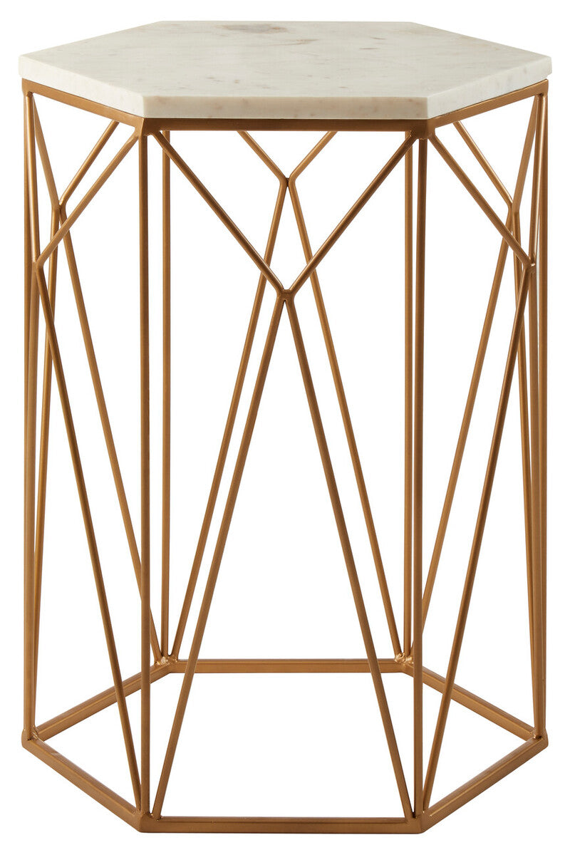 White Marble and Gold Finish Side Table
