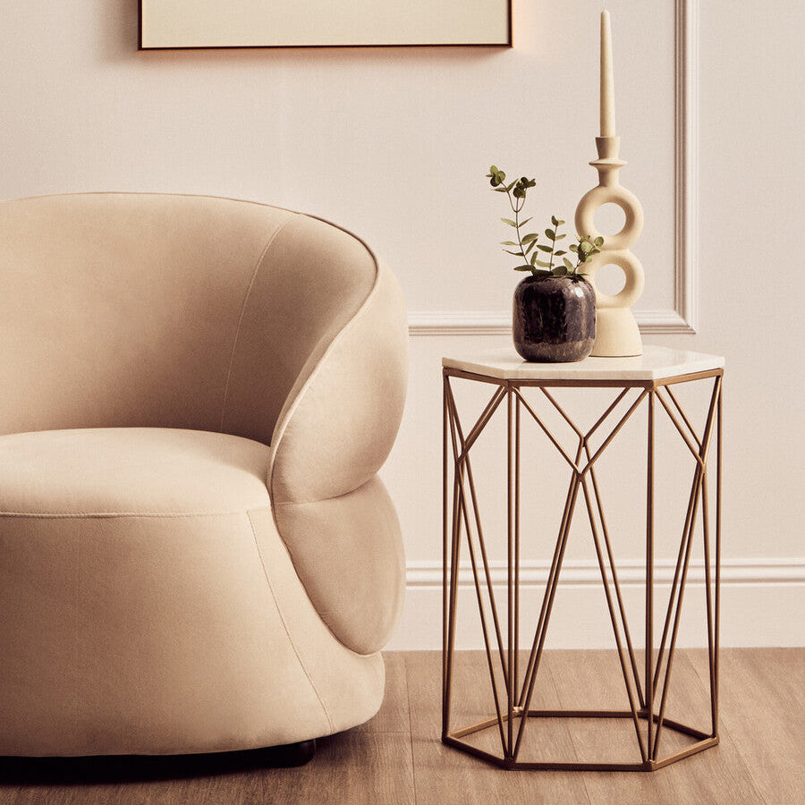 White Marble and Gold Finish Side Table