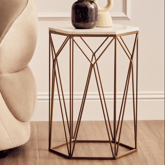 White Marble and Gold Finish Side Table