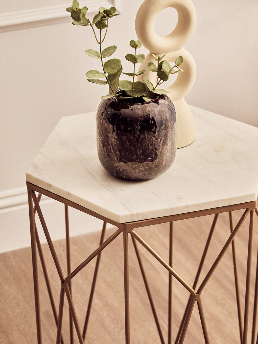 White Marble and Gold Finish Side Table