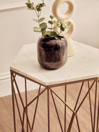 White Marble and Gold Finish Side Table