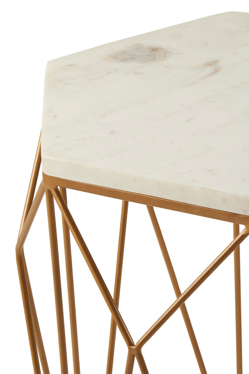 White Marble and Gold Finish Side Table