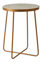 White Marble and Gold Finish Round Side Table with Cross Base