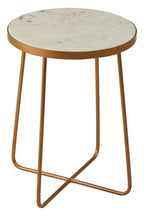 White Marble and Gold Finish Round Side Table with Cross Base