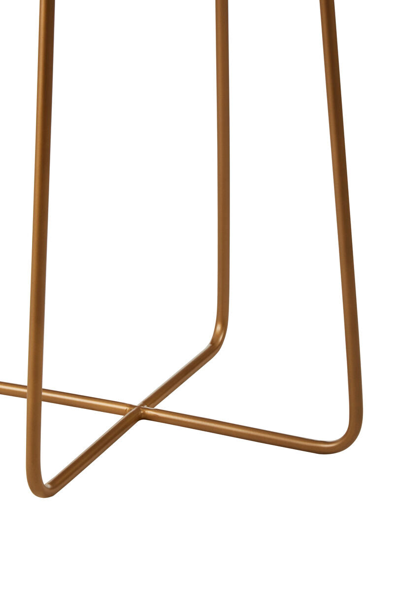 White Marble and Gold Finish Round Side Table with Cross Base