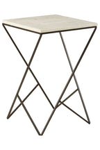 White Marble Top Square Side Table with Black Finish Metal Legs