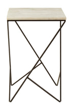 White Marble Top Square Side Table with Black Finish Metal Legs