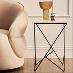 White Marble Top Square Side Table with Black Finish Metal Legs