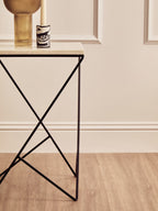 White Marble Top Square Side Table with Black Finish Metal Legs