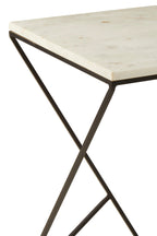 White Marble Top Square Side Table with Black Finish Metal Legs